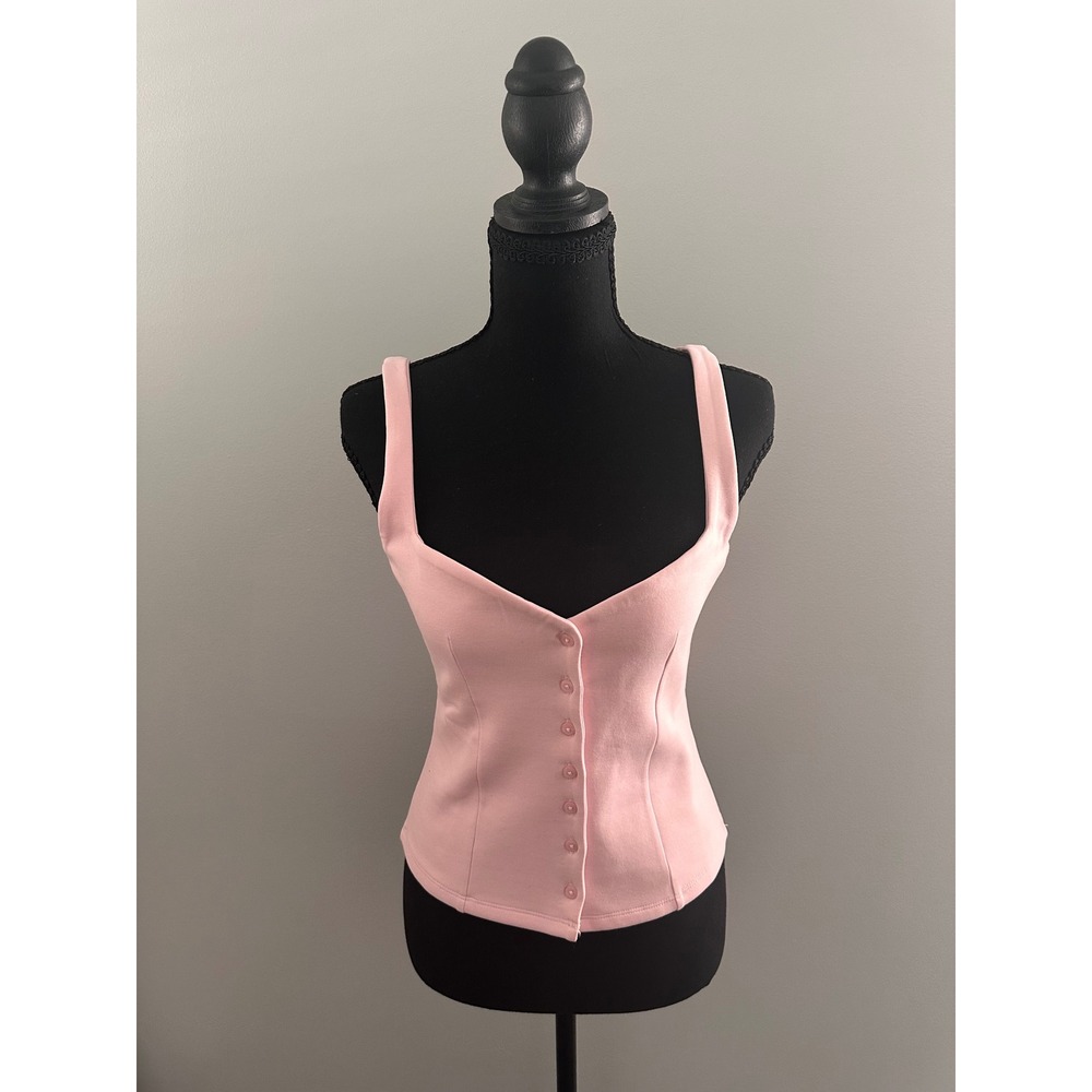 Zara Pink Button Front Corset Style Tank Top Sweetheart Neckline Womens Medium
